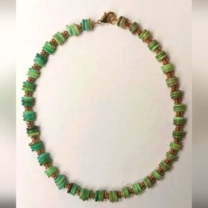 Handcrafted Beaded Green & Gold Choker   15"